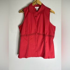 loft outlet‎ sleeveless Collar Button Down Lace Detail Pink CP0363